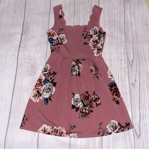 MAX & RILEY Women’s Floral Pink Sleeveless Sundress Scalloped Neckline Size Med